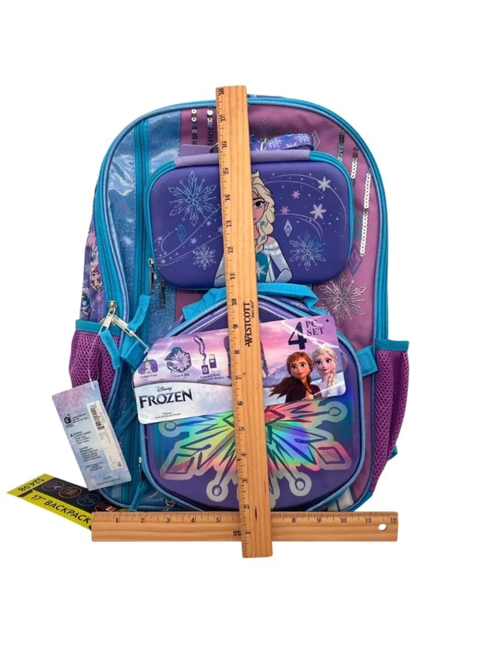 Disney Frozen 4-Piece Backpack Set with Gadget Case Lunch Bag & Lanyard 17” New